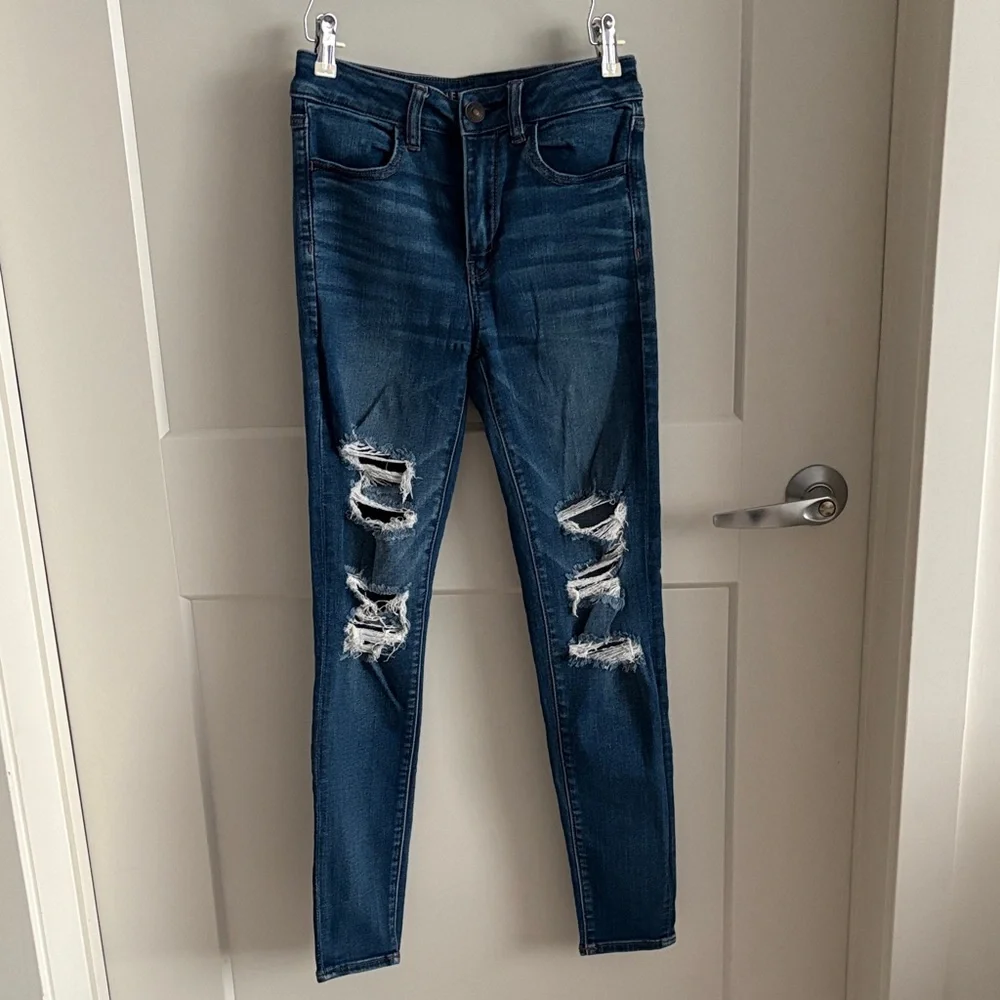 American Eagle Outfitters Blue Ripped Skinny Jeans lot of 2 - Picture 2 of 9